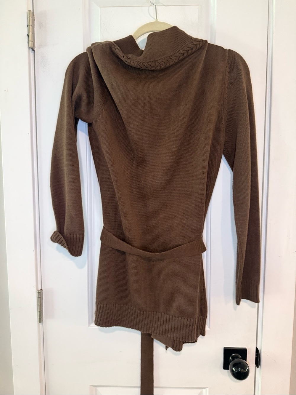IZOD Brown Belted Open Front Cardigan Sweater Small - Picture 3 of 8